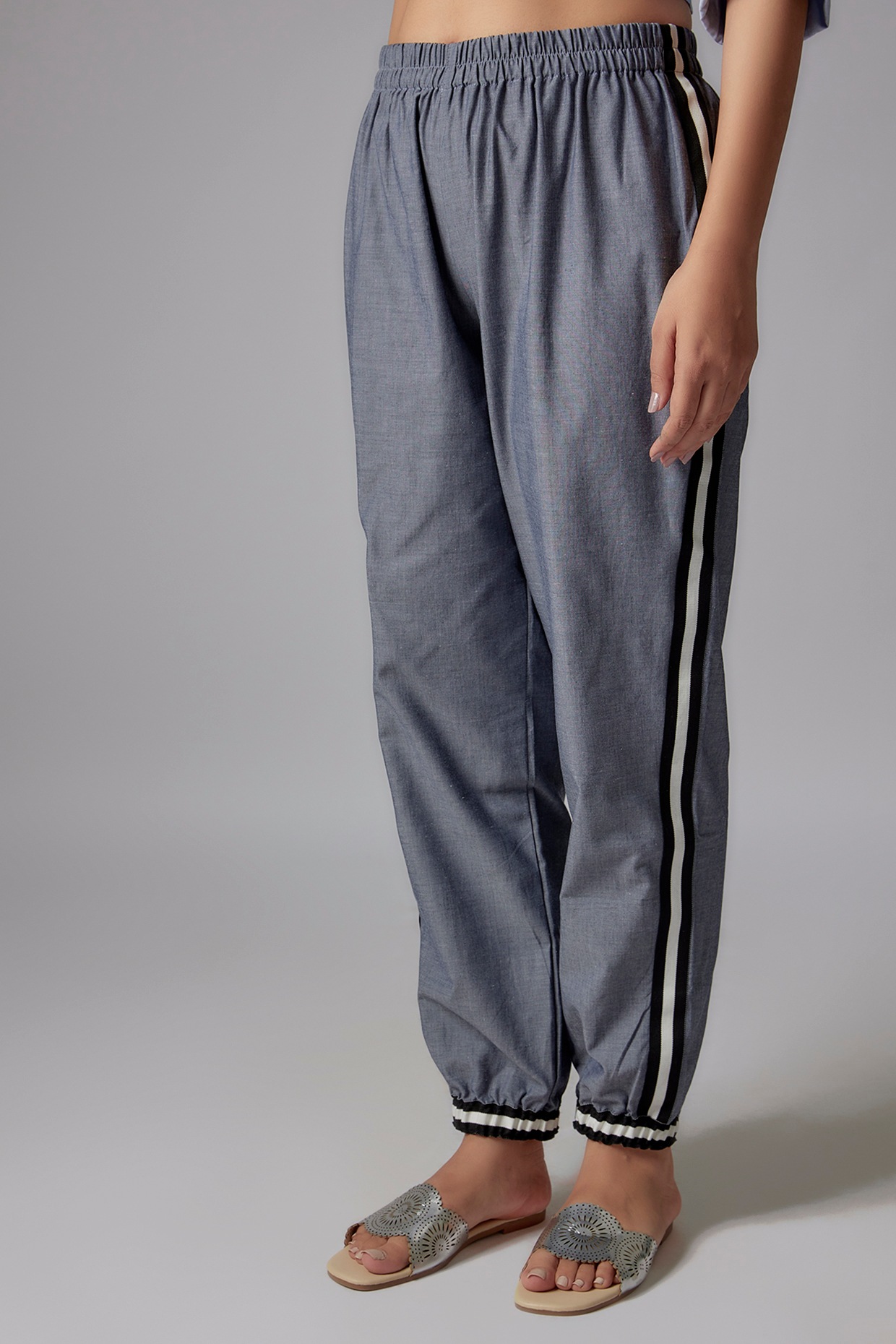 Men's Pants Loose Thin Black & Grey Striped Jogger Breathable Casual H –  Evalaxy