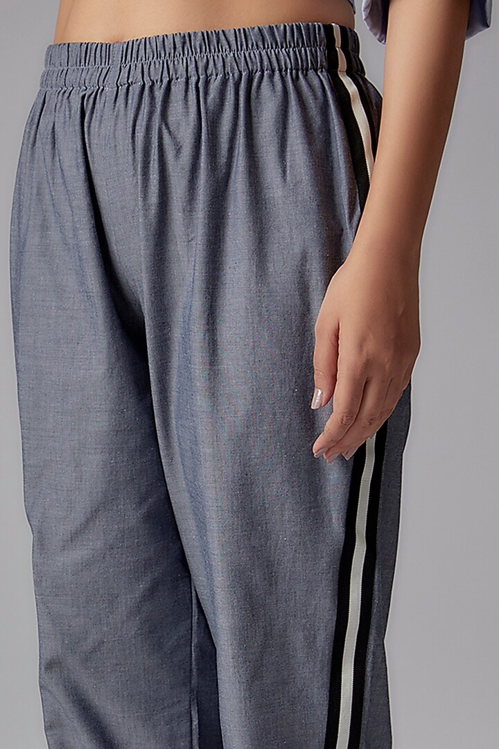 Blue Chambray Joggers by Richaa Goenka at Pernia's Pop Up Shop