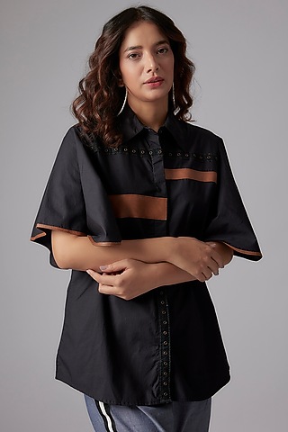 Black Cotton Poplin Shirt by Richaa Goenka