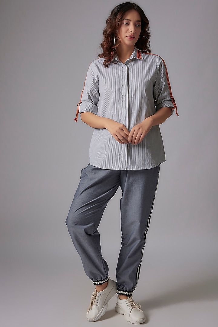 Black & White Cotton Poplin Striped Shirt by Richaa Goenka at Pernia's Pop Up Shop