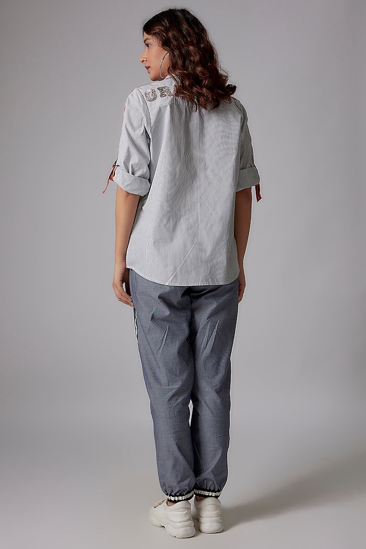 Black & White Cotton Poplin Striped Shirt by Richaa Goenka at Pernia's Pop Up Shop