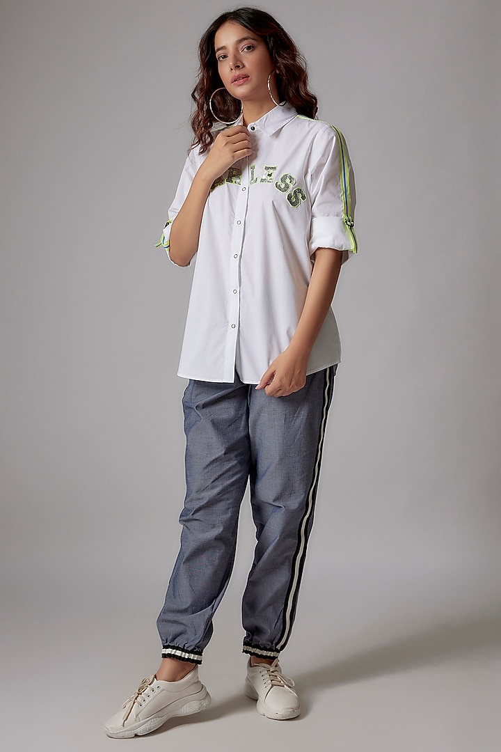 White Cotton Poplin Embroidered Shirt by Richaa Goenka at Pernia's Pop Up Shop