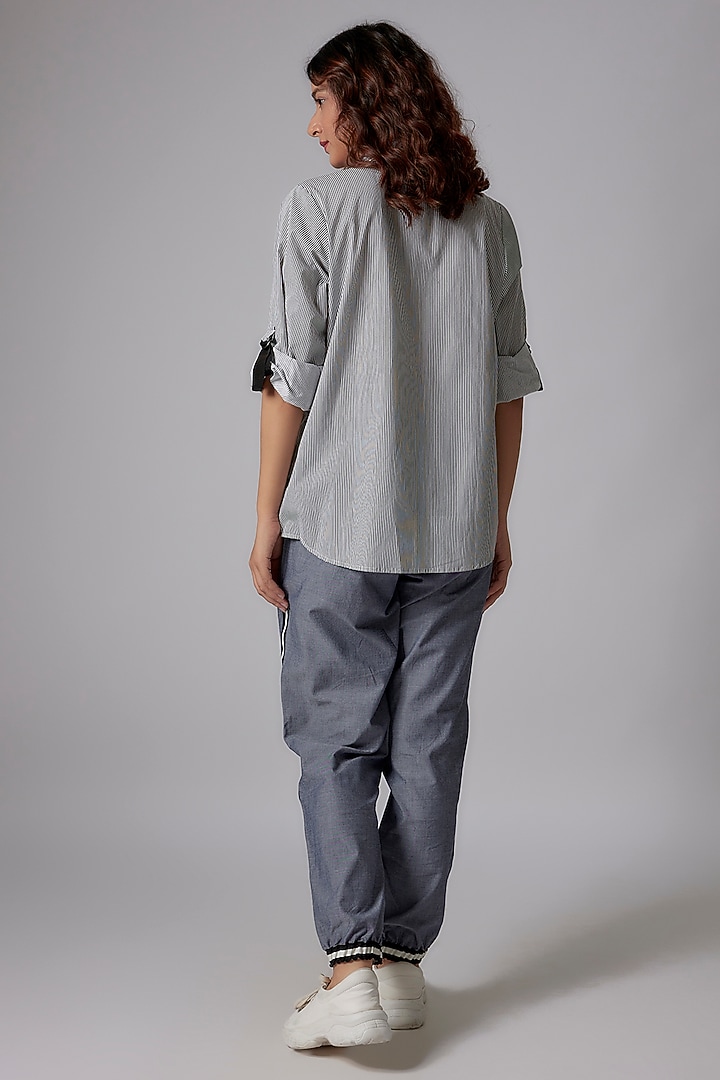 Black & White Cotton Poplin Striped Shirt by Richaa Goenka at Pernia's Pop Up Shop