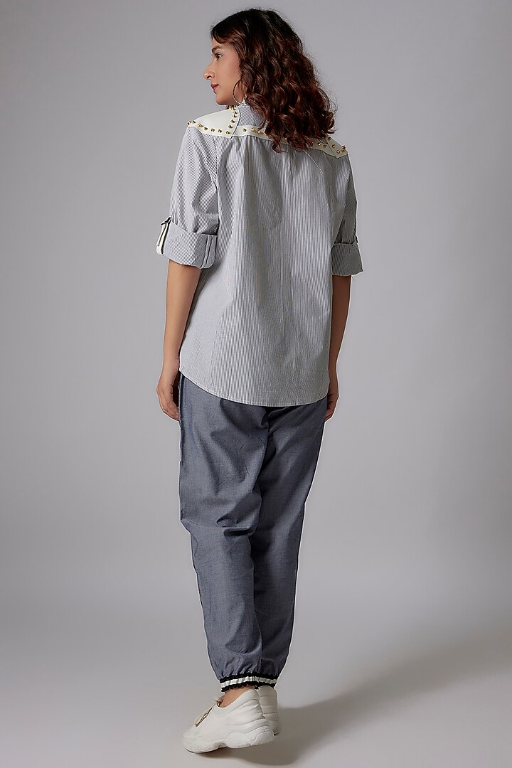 Black & White Cotton Poplin Striped Shirt by Richaa Goenka at Pernia's Pop Up Shop