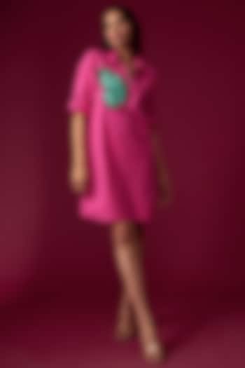 Hot Pink Cotton Poplin Dress by Richaa Goenka
