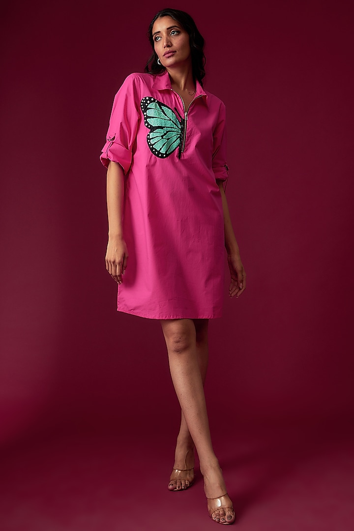 Hot Pink Cotton Poplin Dress by Richaa Goenka