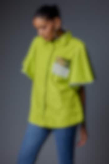 Neon Green Cotton Poplin Shirt by Richaa Goenka