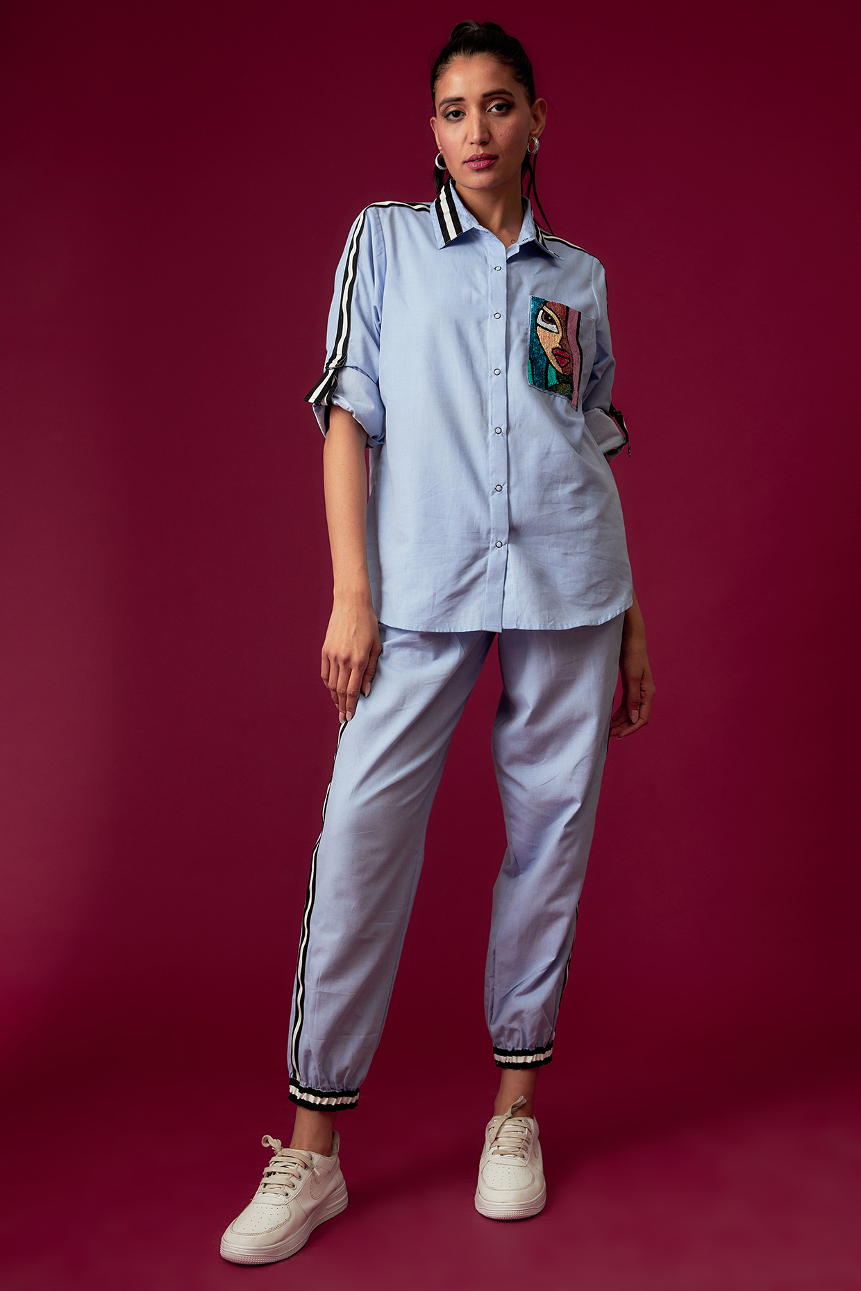 Blue Chambray Co-Ord Set by Richaa Goenka at Pernia's Pop Up Shop