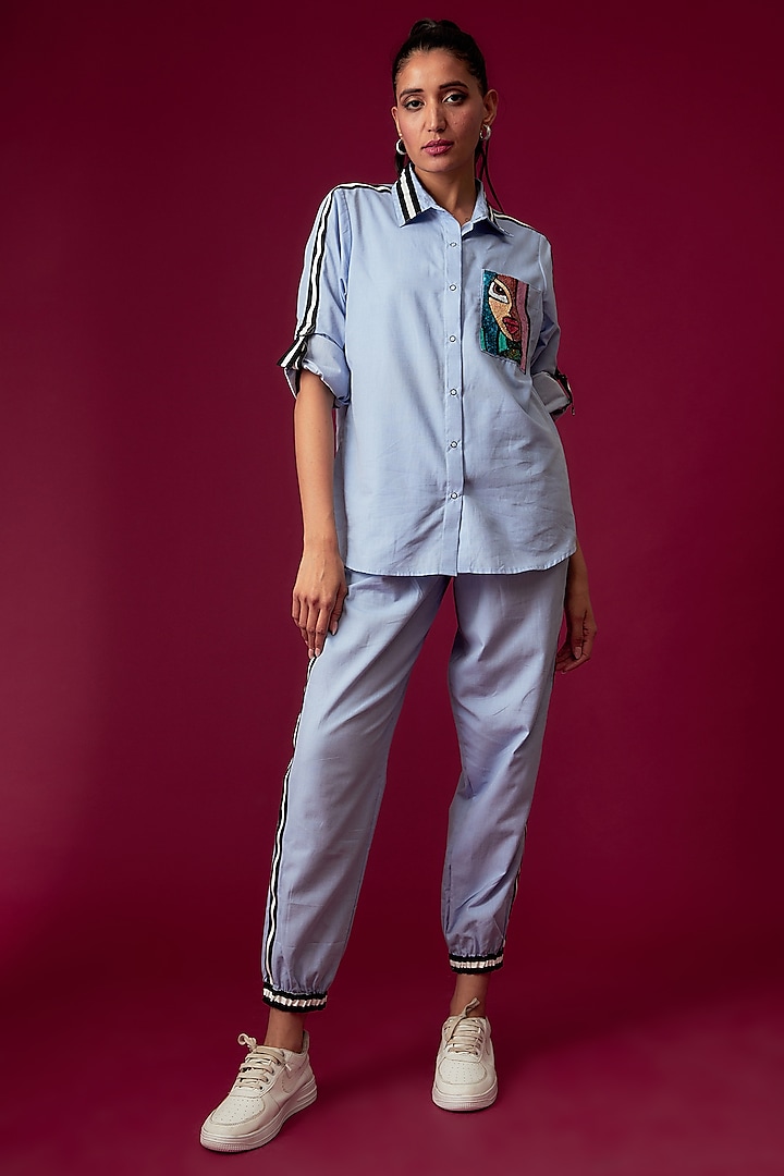 Blue Chambray Co-Ord Set by Richaa Goenka at Pernia's Pop Up Shop