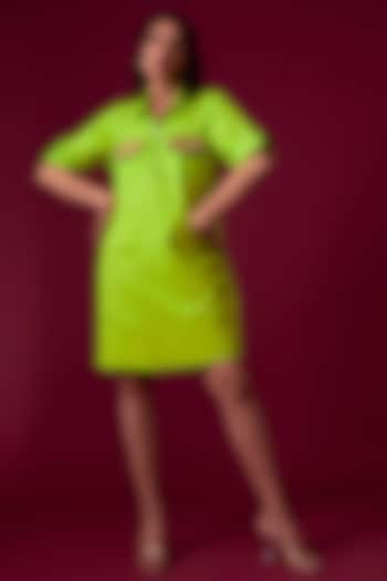 Neon Green Cotton Poplin Shirt Dress by Richaa Goenka