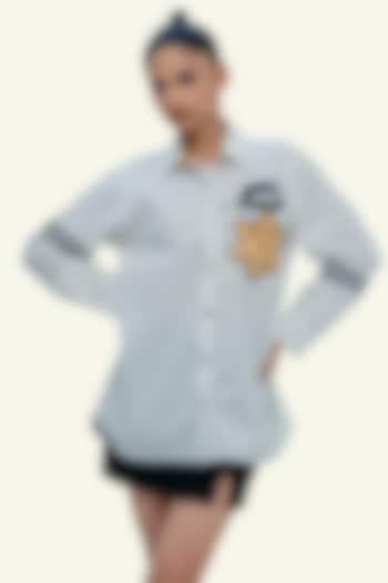 White Cotton Sequin Embroidered Striped Shirt by Richaa Goenka at Pernia's Pop Up Shop