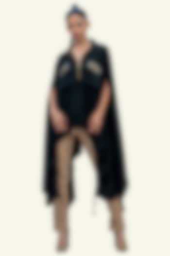 Black Double Georgette Embroidered Cape by Richaa Goenka at Pernia's Pop Up Shop