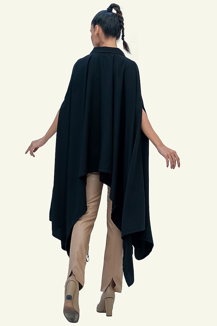 Black Double Georgette Embroidered Cape by Richaa Goenka at Pernia's Pop Up Shop