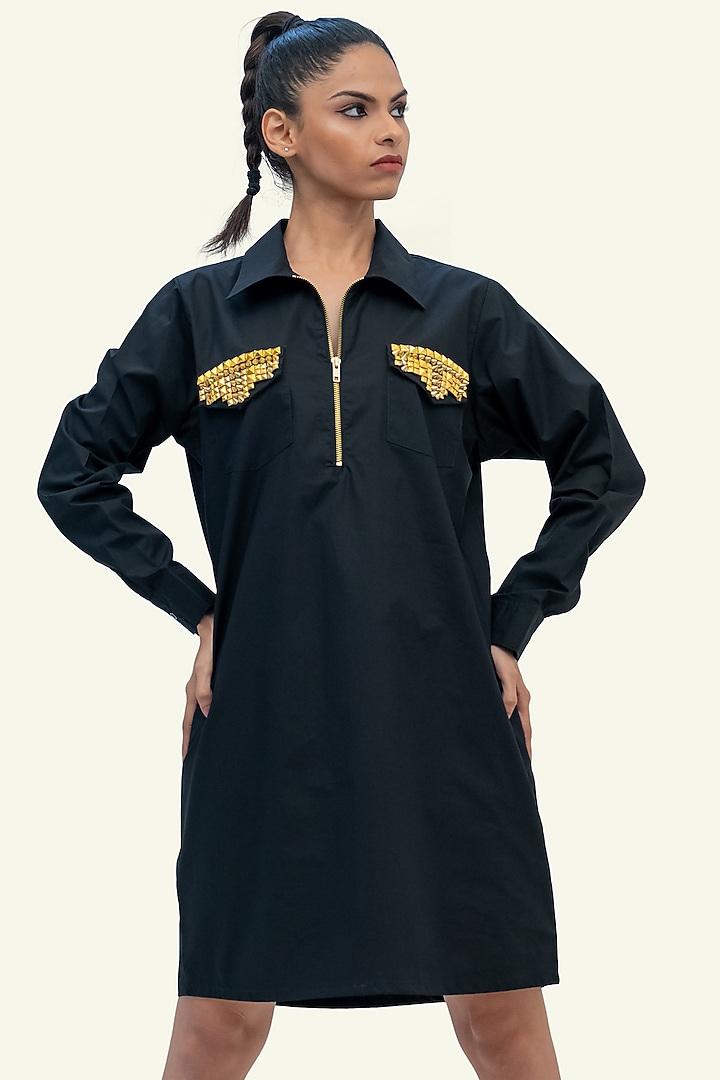 Black Cotton Mini Summer Dress by Richaa Goenka at Pernia's Pop Up Shop