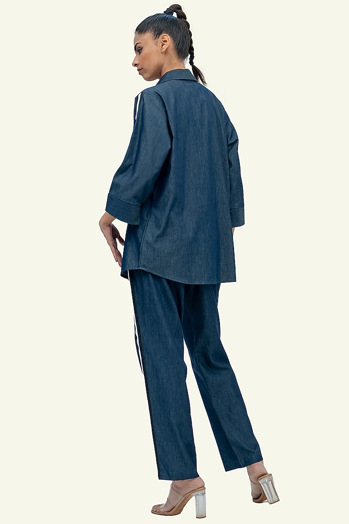 Blue Denim Cotton Sequin Embroidered Co-Ord Set by Richaa Goenka at Pernia's Pop Up Shop