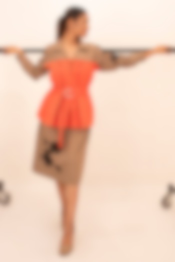 Orange & Brown Cotton Cutwork Embroidered Midi Summer Dress by Richaa Goenka at Pernia's Pop Up Shop