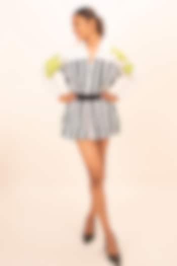 Black & White Cotton Embroidered Striped Mini Summer Dress by Richaa Goenka at Pernia's Pop Up Shop