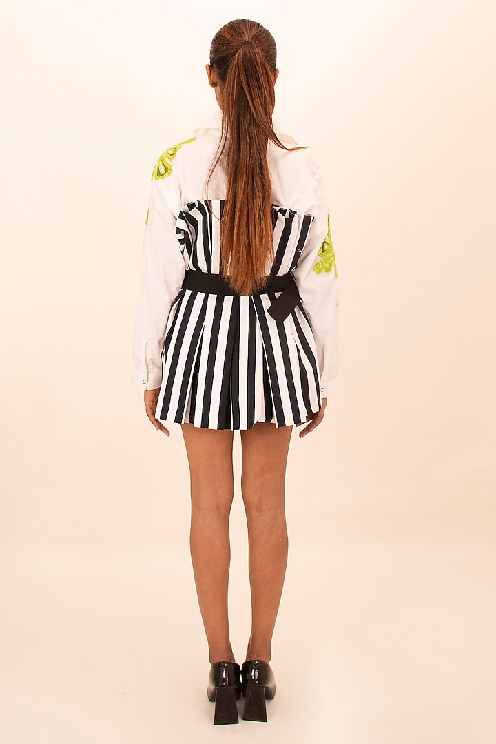 Black & White Cotton Embroidered Striped Mini Summer Dress by Richaa Goenka at Pernia's Pop Up Shop