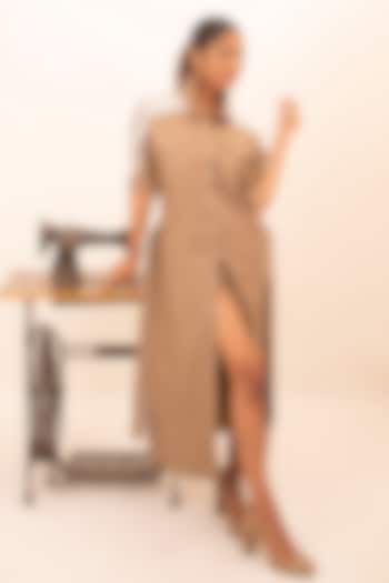 Brown Cotton Cutwork Embroidered Midi Summer Dress by Richaa Goenka at Pernia's Pop Up Shop