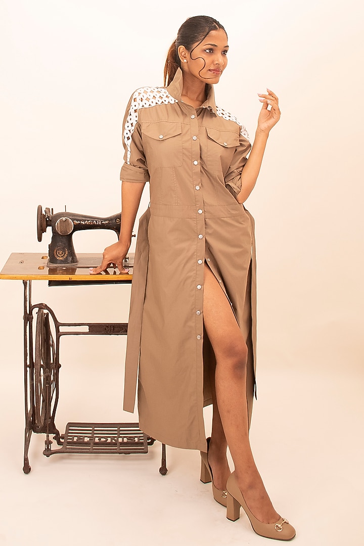 Brown Cotton Cutwork Embroidered Midi Summer Dress by Richaa Goenka at Pernia's Pop Up Shop