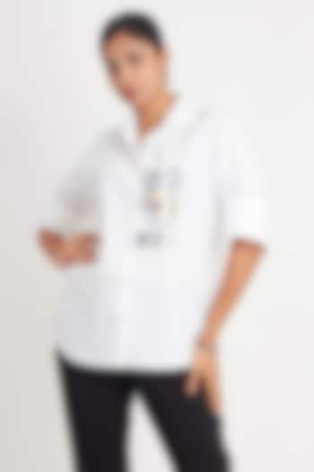 White Cotton Embroidered Shirt by Richaa Goenka at Pernia's Pop Up Shop
