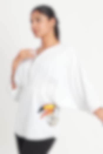 White Cotton Embroidered Poncho Shirt by Richaa Goenka at Pernia's Pop Up Shop