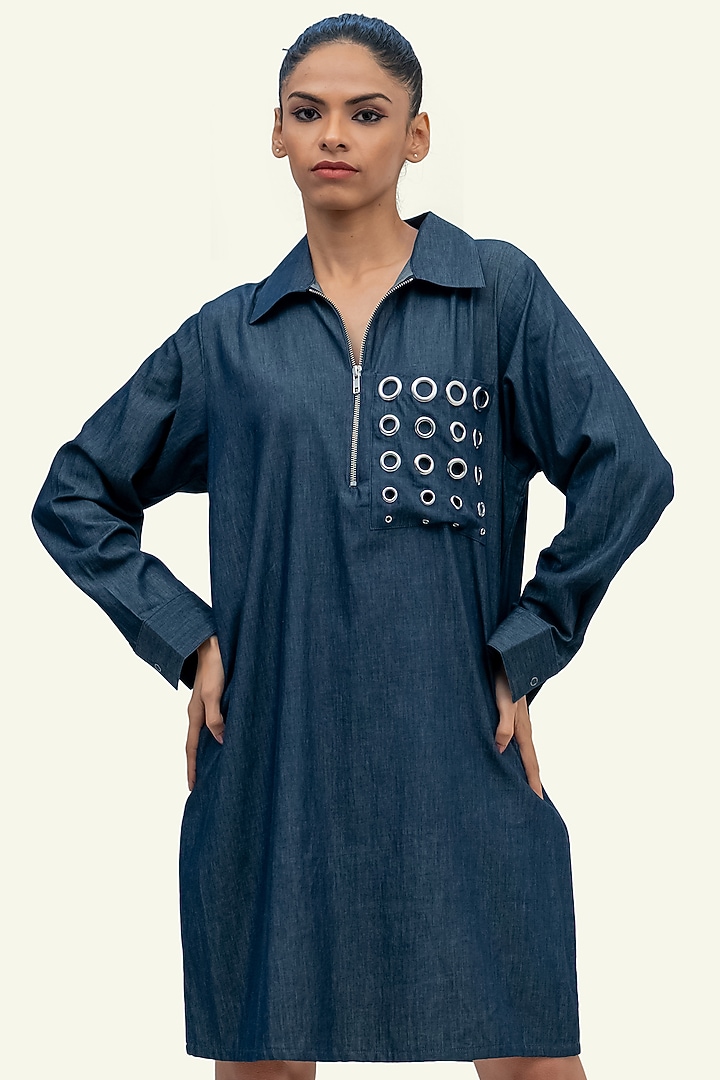Blue Denim Cotton Mini Summer Dress by Richaa Goenka at Pernia's Pop Up Shop