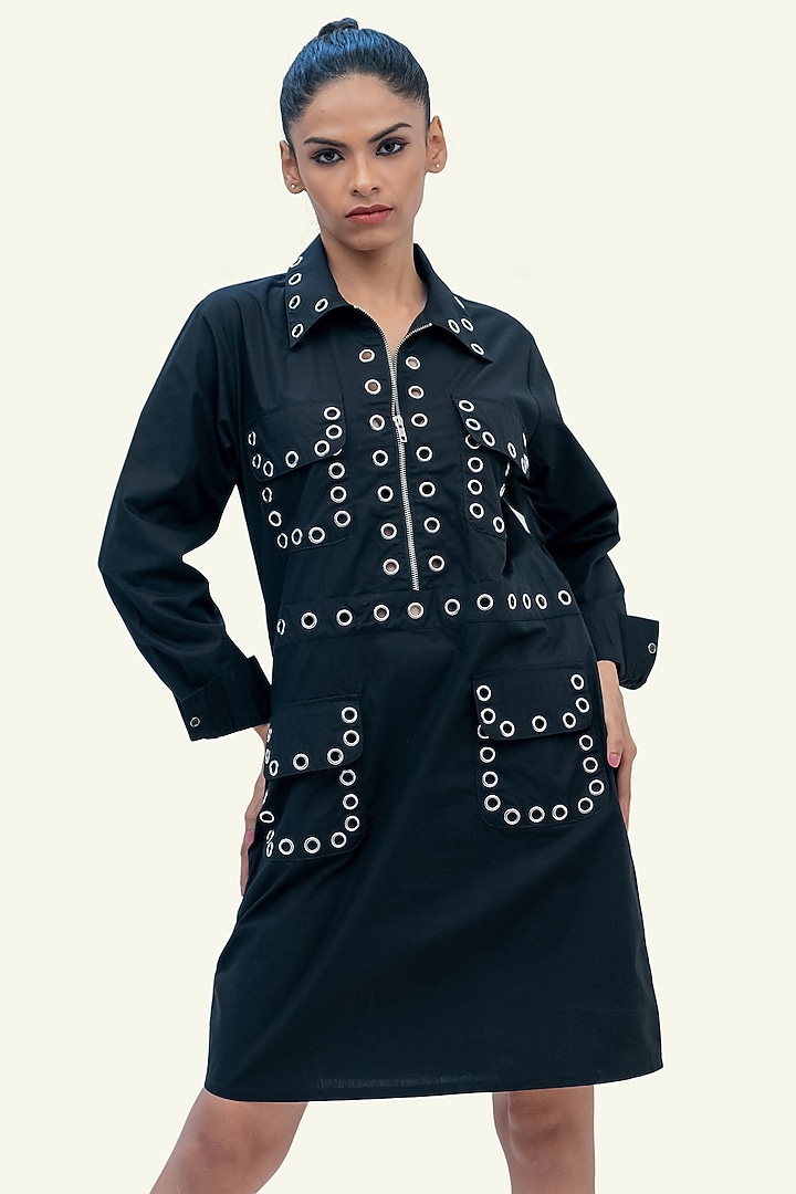 Black Denim Cotton Mini Summer Dress by Richaa Goenka at Pernia's Pop Up Shop
