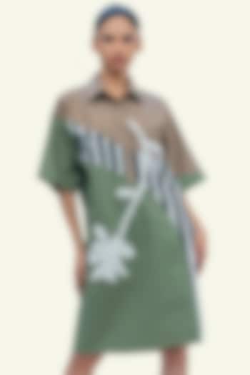 Olive Cotton Floral Embroidered Summer Dress by Richaa Goenka at Pernia's Pop Up Shop
