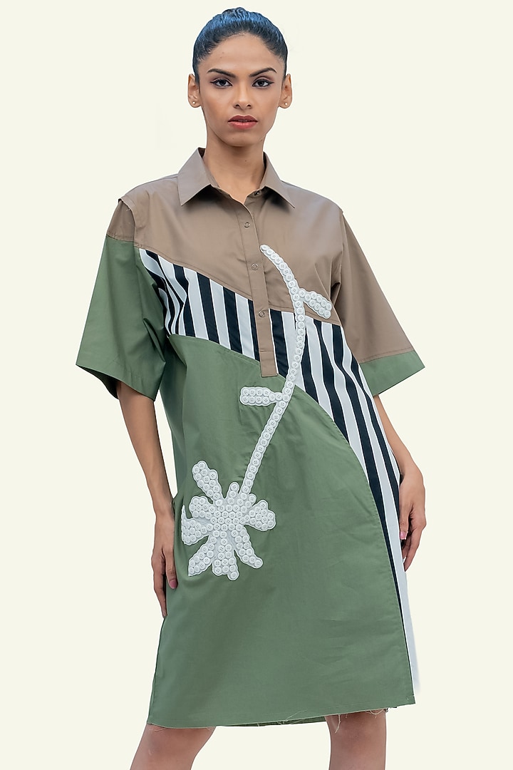 Olive Cotton Floral Embroidered Summer Dress by Richaa Goenka at Pernia's Pop Up Shop