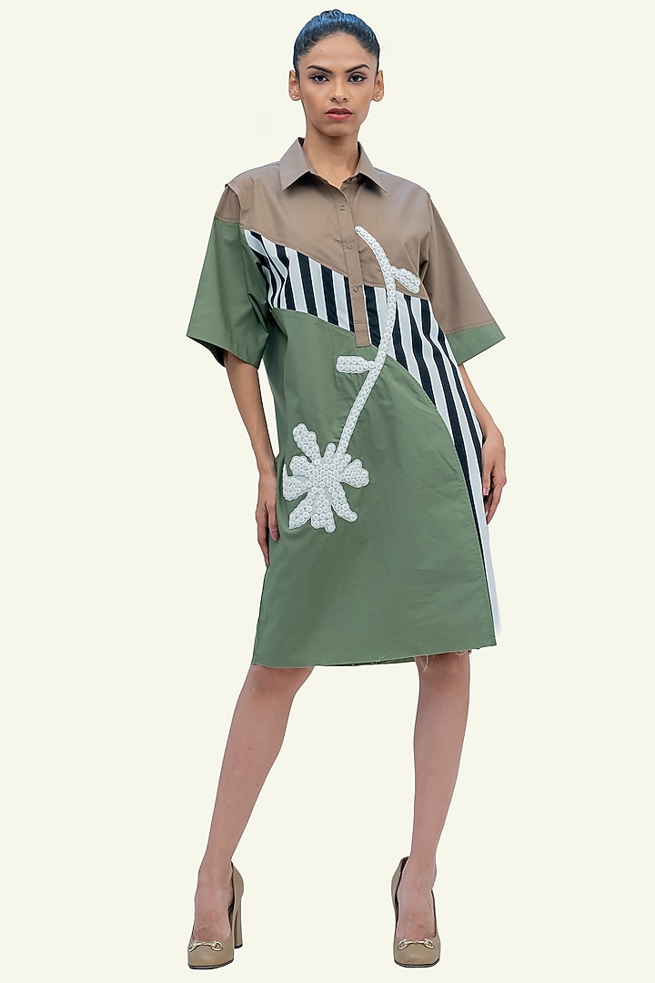 Olive Cotton Floral Embroidered Summer Dress by Richaa Goenka at Pernia's Pop Up Shop