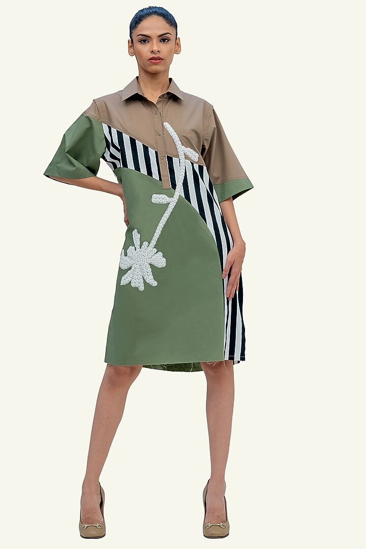 Olive Cotton Floral Embroidered Summer Dress by Richaa Goenka at Pernia's Pop Up Shop