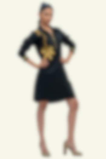 Black Cotton Floral Embroidered Summer Dress by Richaa Goenka at Pernia's Pop Up Shop