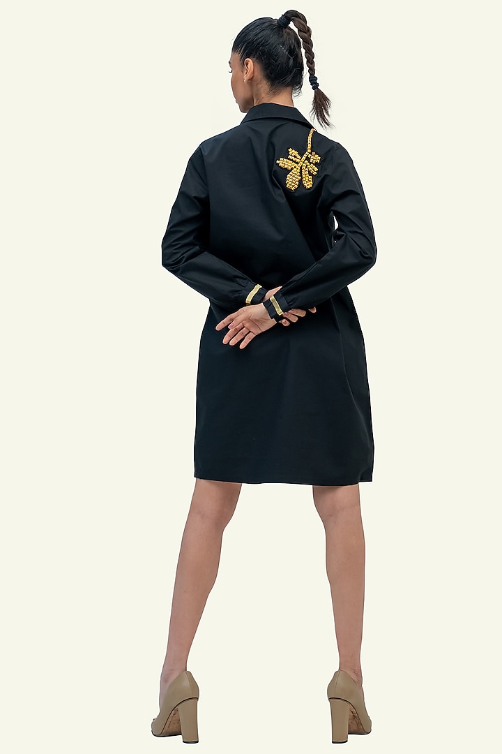 Black Cotton Floral Embroidered Summer Dress by Richaa Goenka at Pernia's Pop Up Shop