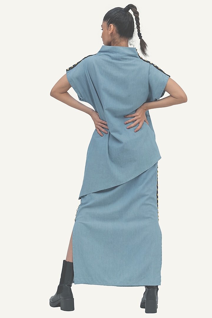 Blue Denim Cotton Skirt Set by Richaa Goenka at Pernia's Pop Up Shop