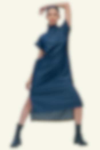 Blue Denim Cotton High-Low Midi Summer Dress by Richaa Goenka at Pernia's Pop Up Shop
