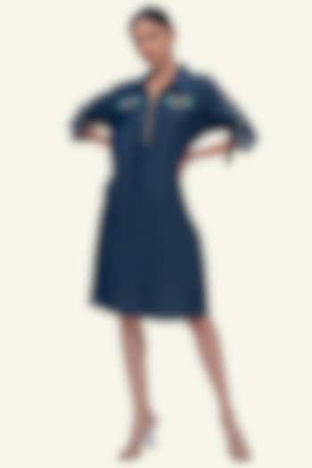 Blue Denim Cotton Embroidered Summer Dress by Richaa Goenka at Pernia's Pop Up Shop