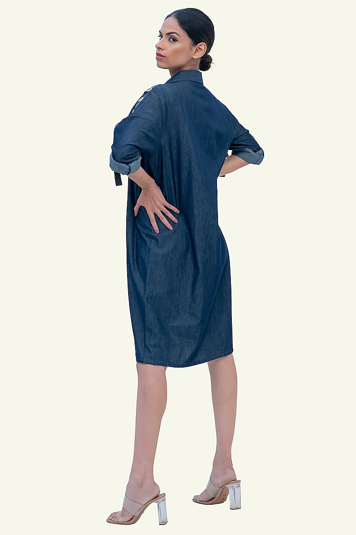 Blue Denim Cotton Embroidered Summer Dress by Richaa Goenka at Pernia's Pop Up Shop