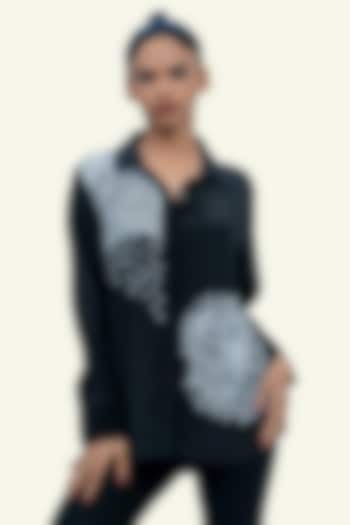 Black Crepe Sequin Embroidered Shirt by Richaa Goenka at Pernia's Pop Up Shop