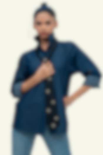 Blue & Black Denim Cotton Embroidered Shirt by Richaa Goenka at Pernia's Pop Up Shop