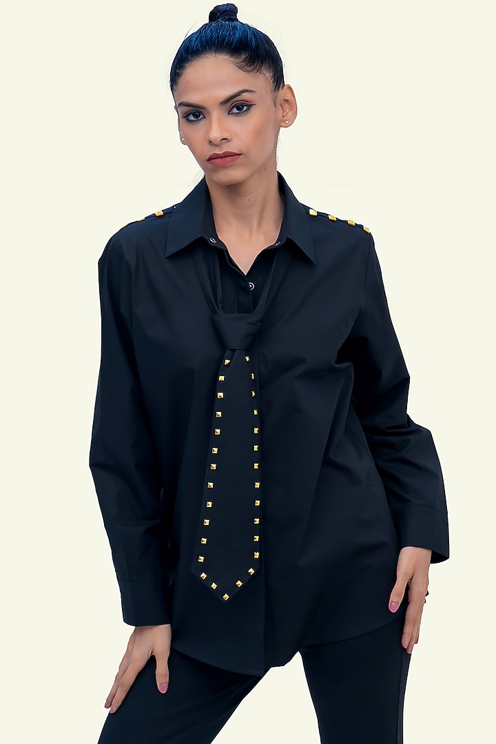 Black Cotton Shirt by Richaa Goenka at Pernia's Pop Up Shop
