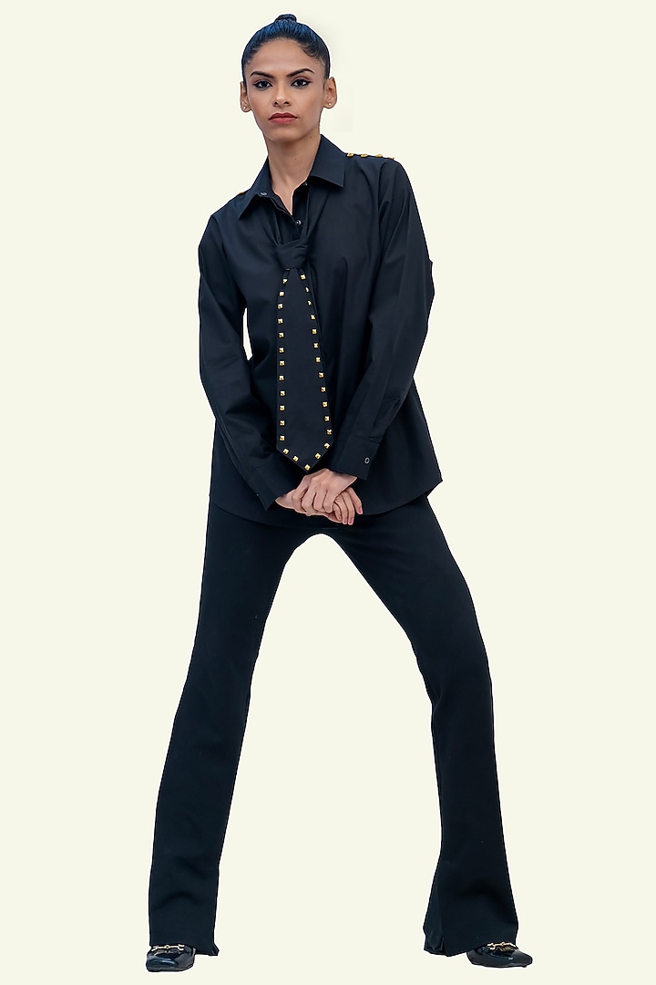 Black Cotton Shirt by Richaa Goenka at Pernia's Pop Up Shop