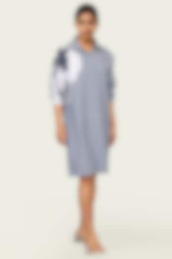 Blue & White Cotton Floral Embroidered Striped Summer Dress by Richaa Goenka at Pernia's Pop Up Shop