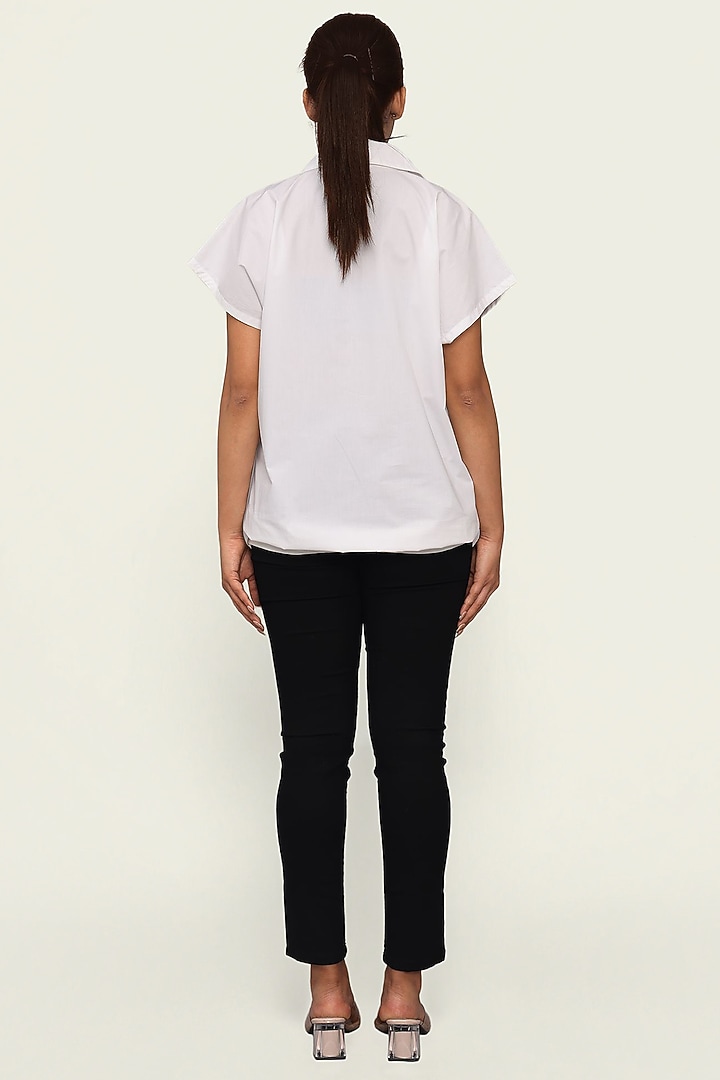 White Cotton Floral Embroidered Top by Richaa Goenka at Pernia's Pop Up Shop