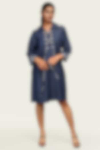 Blue Denim Cotton Embellished Summer Dress by Richaa Goenka at Pernia's Pop Up Shop
