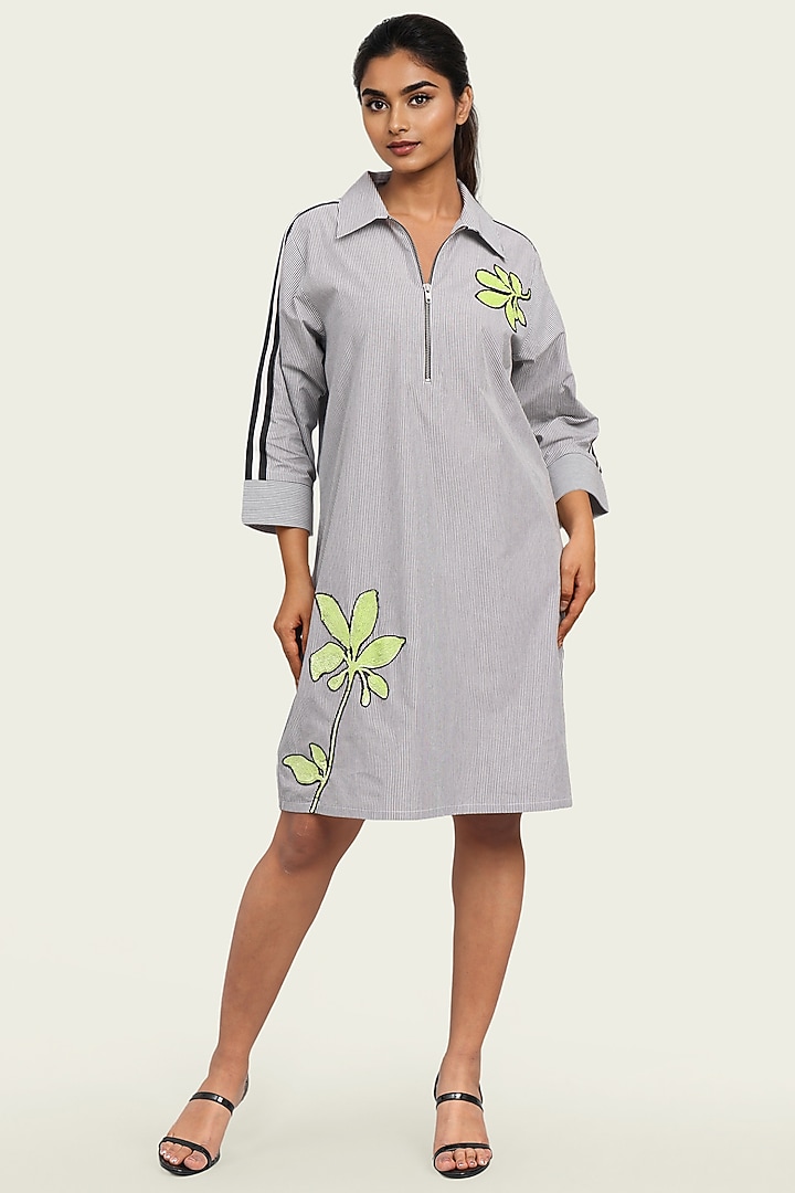 Black & White Cotton Sequin Embellished Striped Summer Dress by Richaa Goenka at Pernia's Pop Up Shop