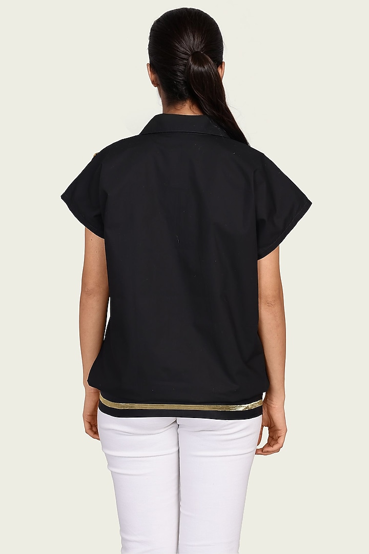 Black Cotton Floral Embroidered Top by Richaa Goenka at Pernia's Pop Up Shop
