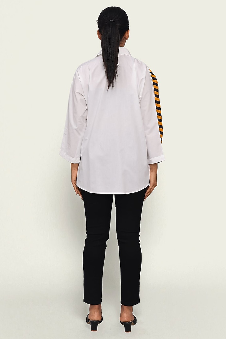 White Cotton Embroidered Striped Shirt by Richaa Goenka at Pernia's Pop Up Shop