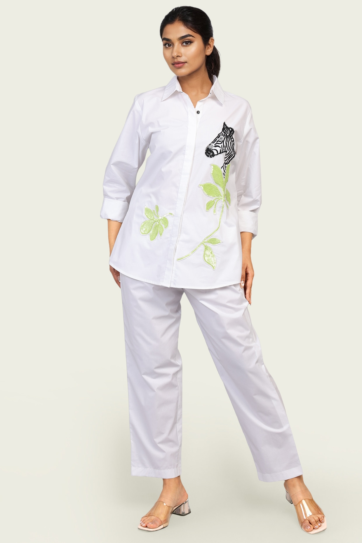 Richaa Goenka White Cotton Sequin Embroidered Co-Ord Set