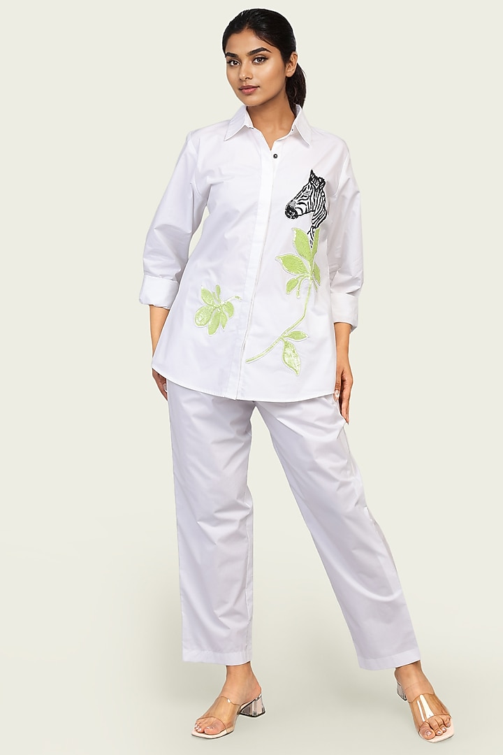 White Cotton Sequin Embroidered Co-Ord Set by Richaa Goenka at Pernia's Pop Up Shop